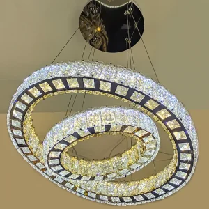 Moderni kristallikattovalaisin, kolmipuoleinen, koko 50–30 cm, ruostumatonta terästä